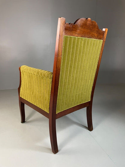 EB4587 Vintage Danish Antique Lounge Chair, Empire, Throne, Mahogany, Green VCAR