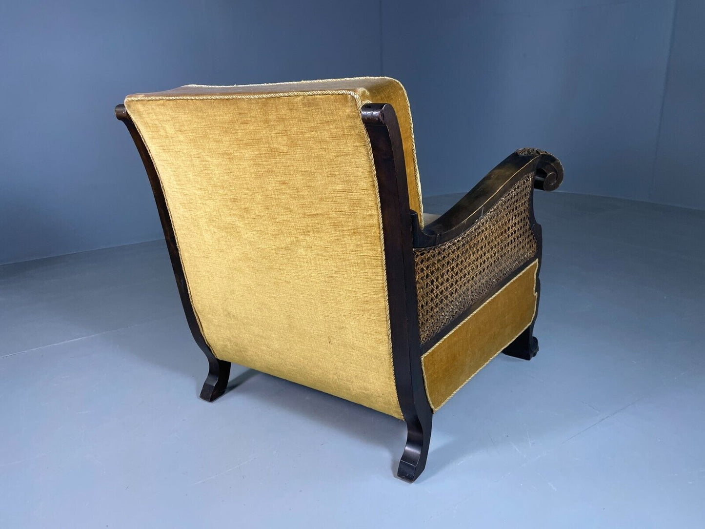 EB6768 Vintage Danish Lounge Chair Gold Velour Bergere Beech Antique 1920s VCLO