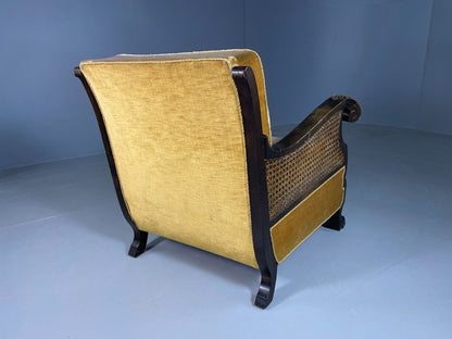 EB6768 Vintage Danish Lounge Chair Gold Velour Bergere Beech Antique 1920s VCLO