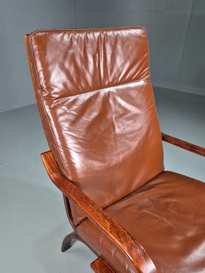 EB7485 Vintage Danish Lounge Chair Brown Leather Bentwood Retro 1980s MBEN