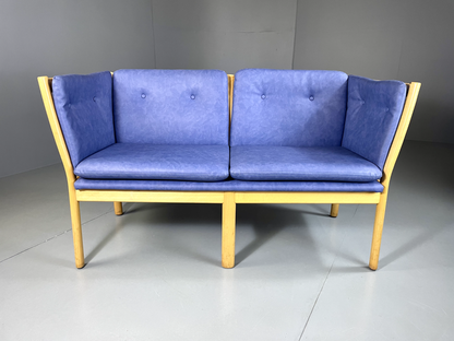 EB5380 Vintage Danish Beech Frame Sofa, Blue Vinyl Upholstery, Retro, M2SS