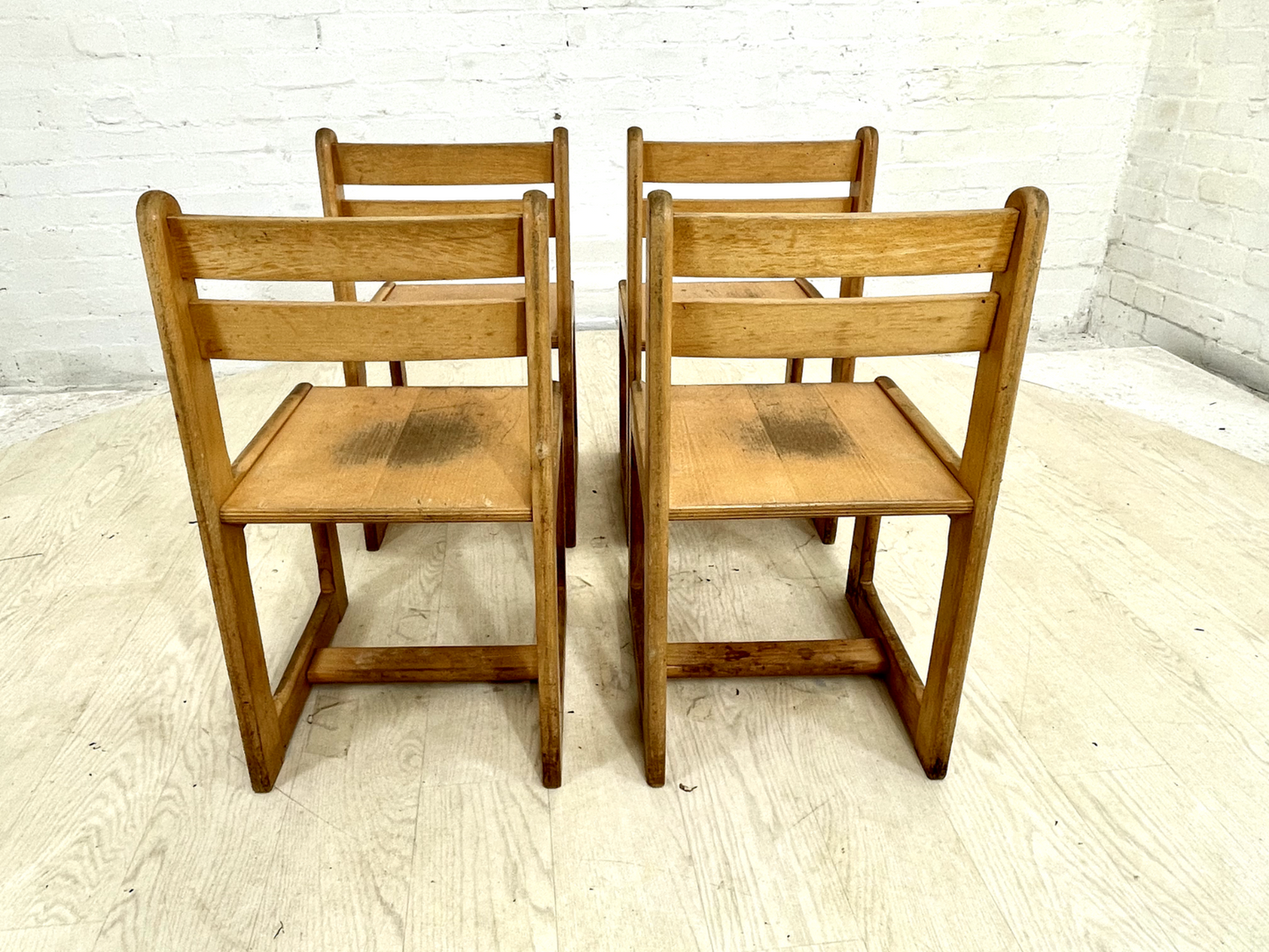 EB4321 Four Danish Children School Chairs, Beech Frame, Vintage. MDIN