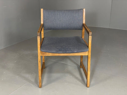 EB6144 Vintage Elbow Chair by Slagelse Oak Blue Cotton Danish Lounge MDIN