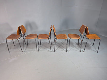 6 Vintage Danish Stacking Chairs Teak Plywood Steel Frame 1960 Retro EB8371 MSTA