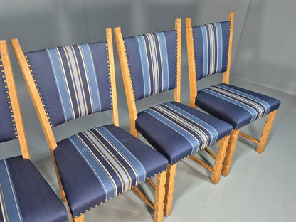 6 Vintage Danish Dining Chairs Blue Wool Oak Kjaernulf Style 1970s EB8300 MDIN