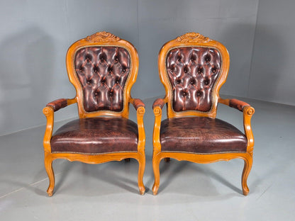 2 Vintage Lounge Chairs Leather Upholstery French Style 1970s EB8191 VCAR