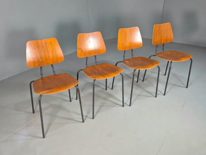 4 Vintage Danish Stacking Chairs Teak Plywood Steel Frame 1960 Retro EB8376 MSTA