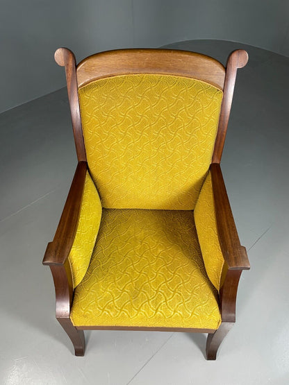 EB6584 Vintage Danish Lounge Chair Yellow Moquette Mahogany Antique Throne VCLO