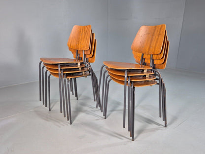 8 Vintage Danish Stacking Chairs Teak Plywood Steel Frame 1960 Retro EB8374 MSTA