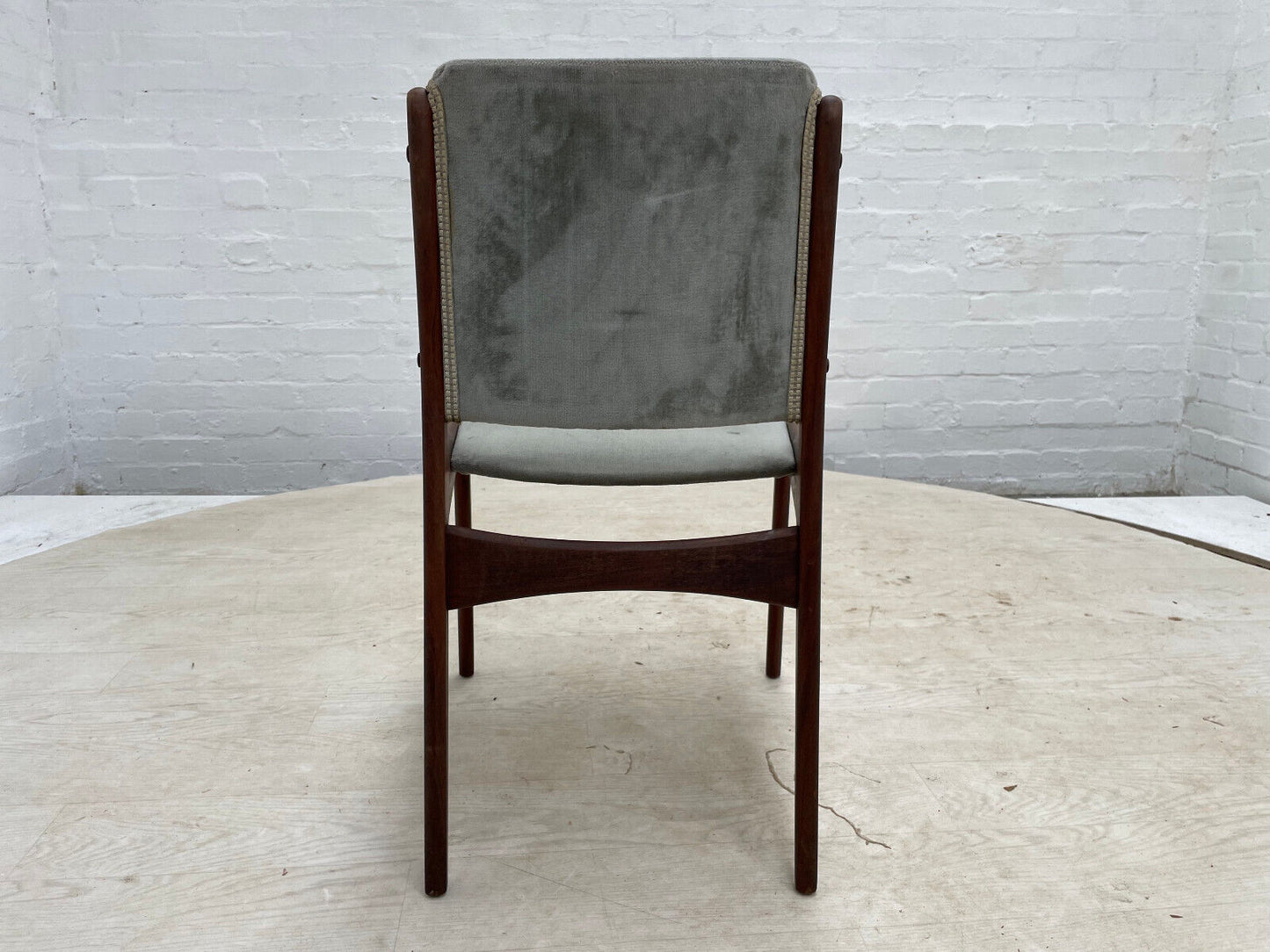 EB3056 Danish Teak & Blue Grey Velour Dining Chair Mid-Century Modern MDIN