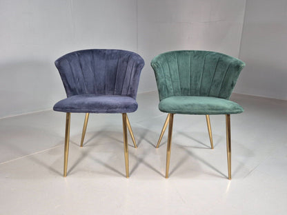 2 Vintage Cocktail Chairs Blue Green Velvet Brass Legs Retro EB8177 VCLO