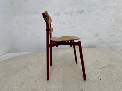 EB3635 Single Randers Beech & Burgundy Steel Childrens Stacking Chair MSTA