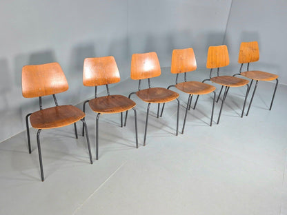 6 Vintage Danish Stacking Chairs Teak Plywood Steel Frame 1960 Retro EB8372 MSTA