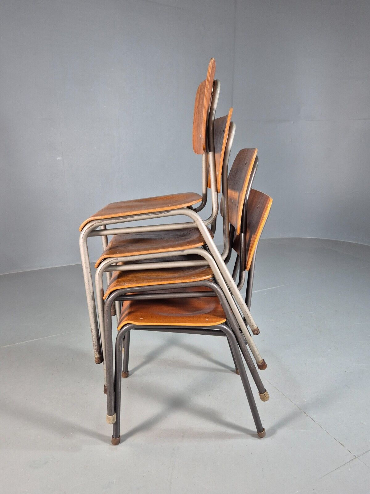 4 Danish Stacking Chairs Harlequin Set Teak Steel Mid Century Retro EB8334 MSTA