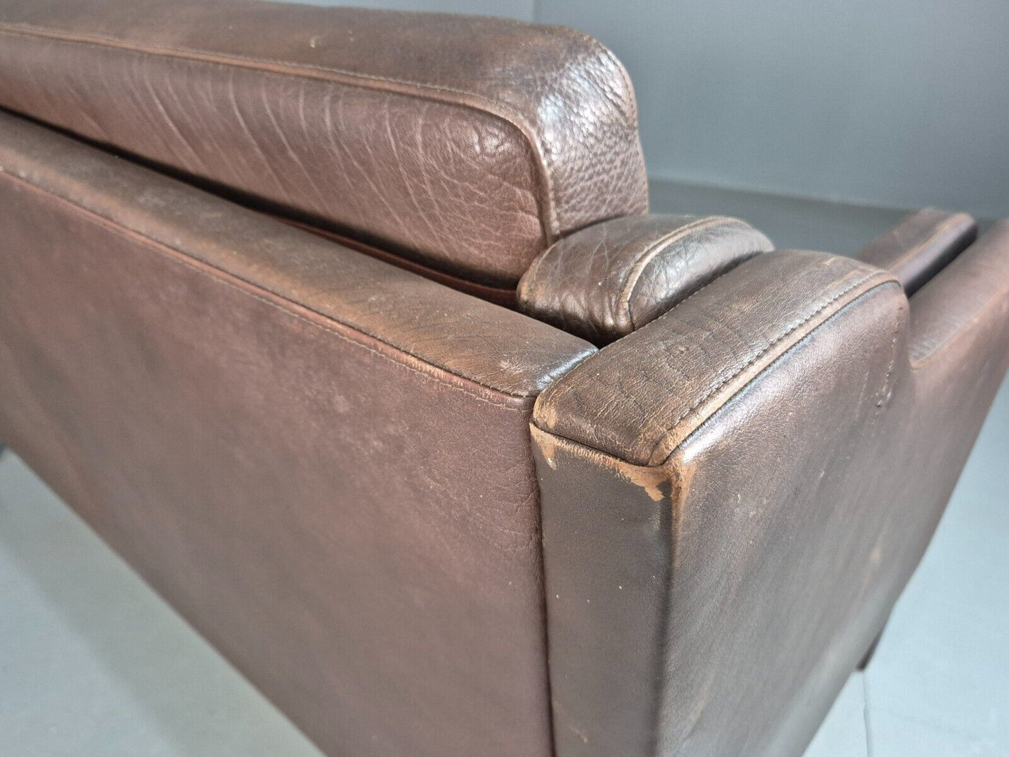 Vintage Danish 2 Seat Sofa Brown Leather Mogensen Style 1970s Retro EB7648 M2SS