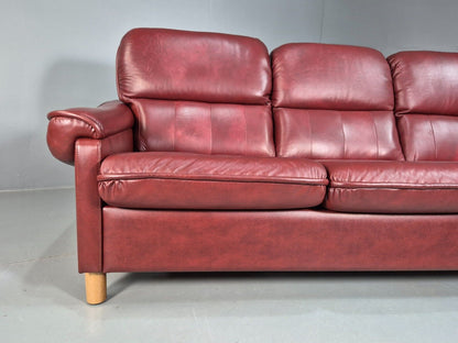 Vintage Danish 3 Seat Sofa Red Leather 1980s Retro MCM EB7619 M3SS