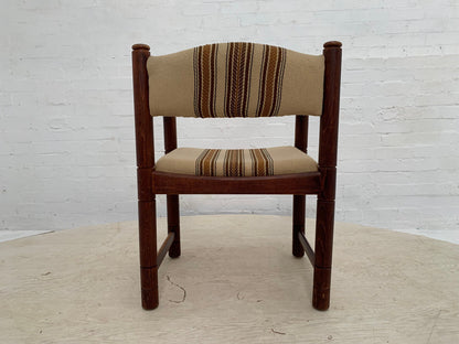 EB3476 Danish Stained Beech & Brown Striped Wool Elbow Chair Retro Vintage MDIN