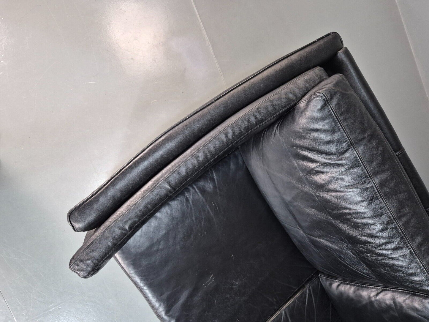 Vintage Danish 3 Seat Sofa Black Leather Retro MCM 1980s EB7620 M3SS