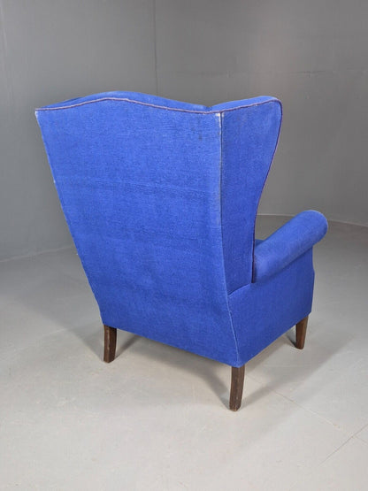 Vintage Danish Wingback Lounge Chair Blue Wool 1960s EB8468 VCLO