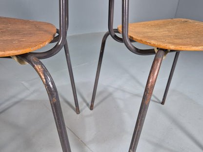 4 Vintage Danish Stacking Chairs Oak Plywood Steel Frame 1960s Retro EB8381 MSTA