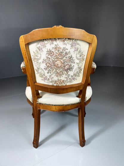 EB5580 Vintage Danish Louis Style Fauteuil Chair, Embroidered Upholstery, VCLO