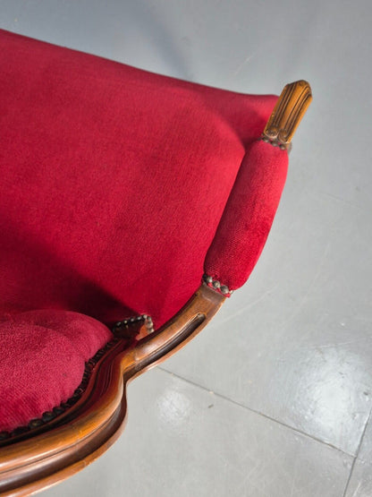 Vintage 2 Seat Sofa Red Velour French Antique Style 1980s Repro EB8655 V2SS