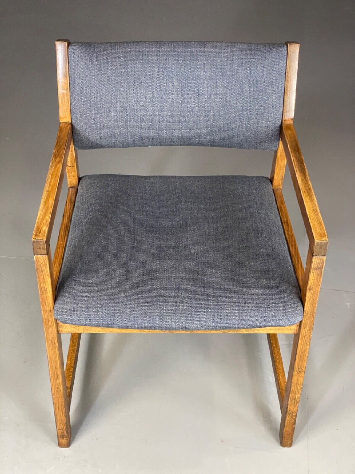 EB6166 Vintage Elbow Chair by Slagelse Oak Blue Cotton Danish Lounge MDIN