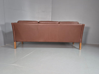 Vintage Danish 3 Seat Sofa Brown Leather Mogensen Style 1970s Retro EB7646 M3SS