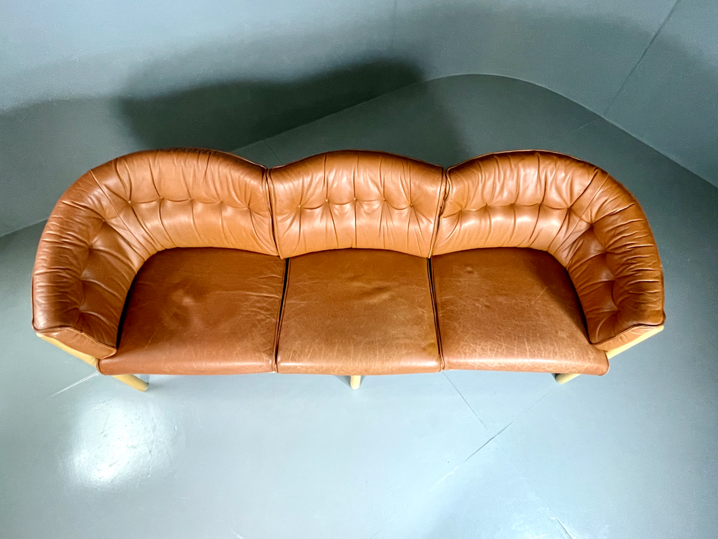 EB5734 Vintage 3 Seat Sofa By Neilaus Tan Leather Danish Retro Mid Century M3SS