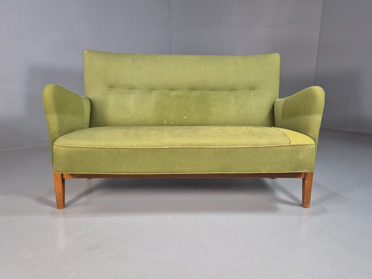 Vintage Danish 2 Seat Sofa Green Fritz Hansen 2 Seat 1950s MCM Retro EB8219 M2SS