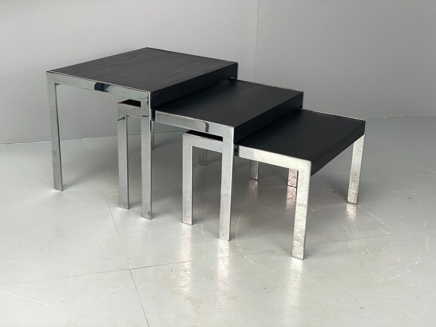 EB7135 Contemporary Nest Of Tables In Black Painted Ash and Chrome MWOO