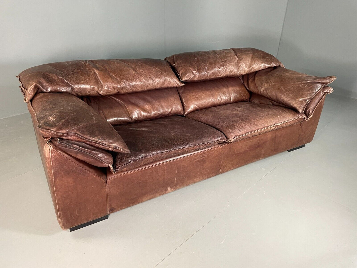 EB6933 Vintage Danish 3 Seat Sofa Brown Leather N Eilersen 1980s Retro MCM BM3SS