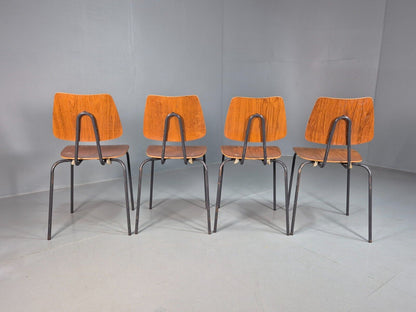 4 Vintage Danish Stacking Chairs Teak Plywood Steel Frame 1960 Retro EB8367 MSTA