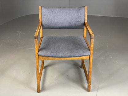 EB6159 Vintage Elbow Chair by Slagelse Oak Blue Cotton Danish Lounge MDIN