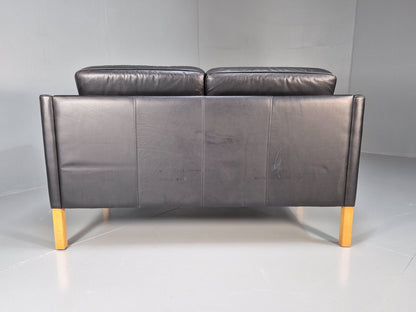 Vintage Danish 2 Seat Sofa Black Leather High Arms 1980s Retro MCM  EB8623 M2SS