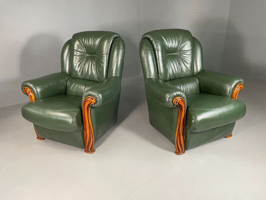 EB6644 2 Italian Lounge Chairs Green Leather Cottage 1990s Retro MNOR