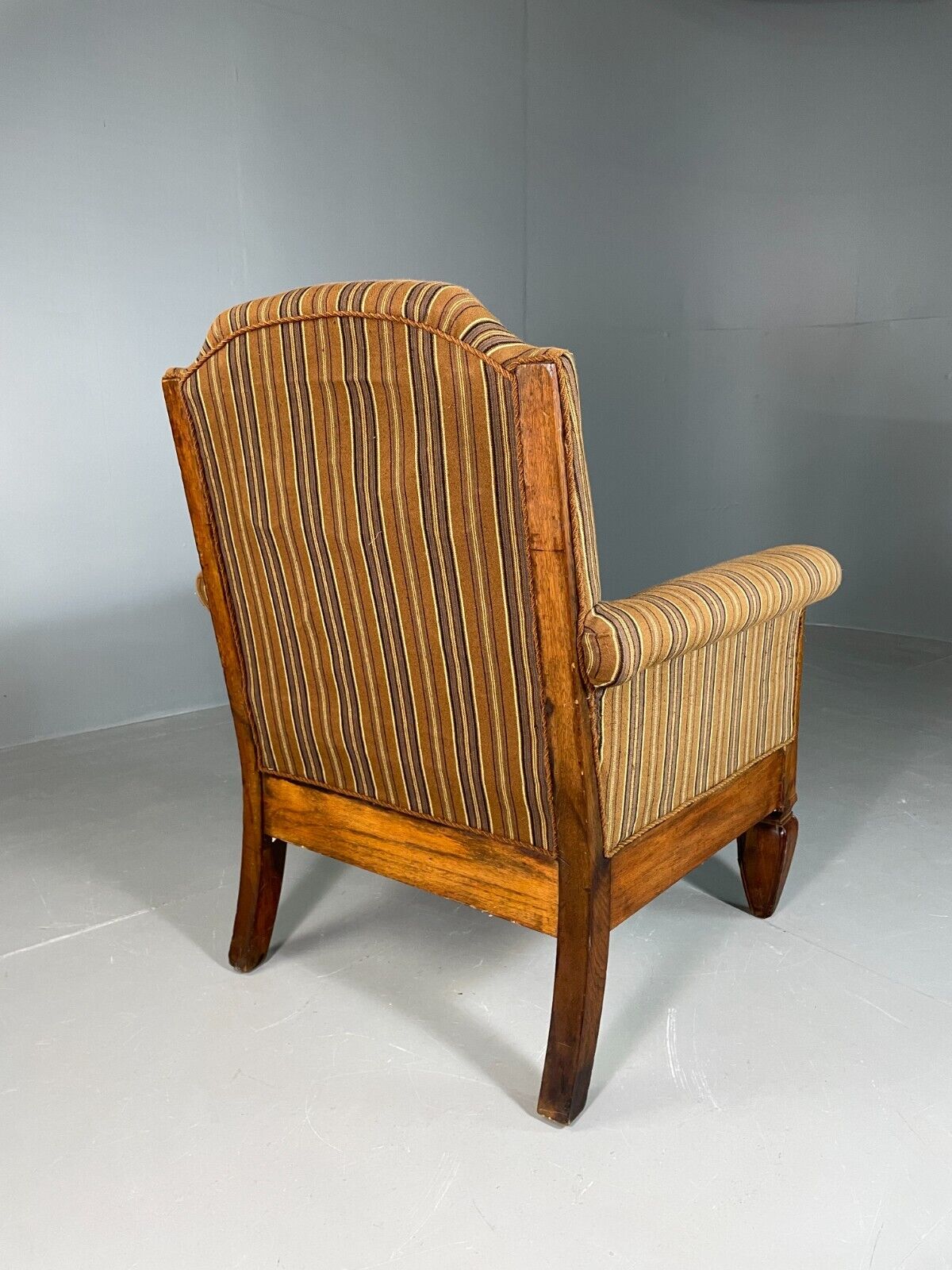 EB6707 Vintage Danish Lounge Chair Green Stripe Oak Frame Antique 1920s VCLO