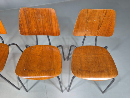 4 Vintage Danish Stacking Chairs Teak Plywood Steel Frame 1960 Retro EB8368 MSTA