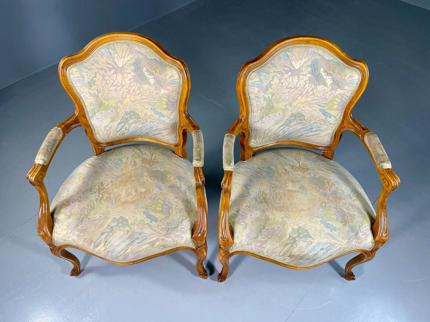 EB6428 2 Vintage Danish Louis XV Style Fauteuils Open Armchairs Retro VCLO