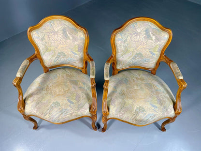 EB6428 2 Vintage Danish Louis XV Style Fauteuils Open Armchairs Retro VCLO