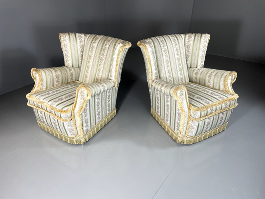 EB5669 Vintage Danish Pair of Armchairs Wingback Floral Print Retro VCLO