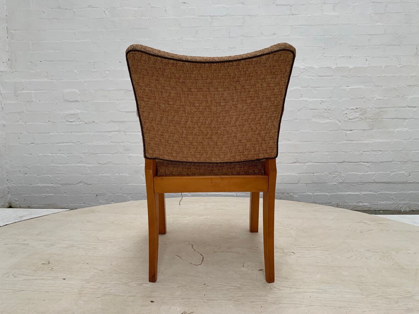 EB3102 Danish Beech Elbow Chair with Brown Patterned Fabric Vintage MDIN