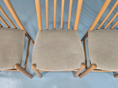 6 Vintage Dining Chairs Beige Upholstery Beech Frame 1980s Retro EB8199 MDIN