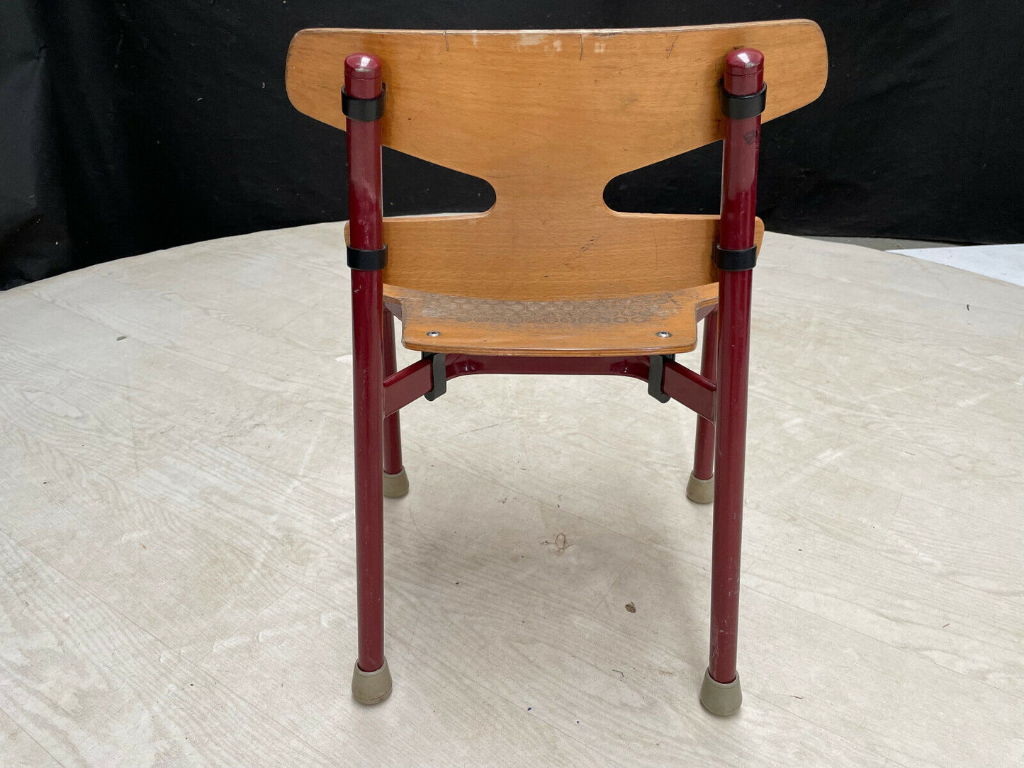 EB2845 Danish Randers Beech & Burgundy Steel Childrens Stacking Chair MSTA