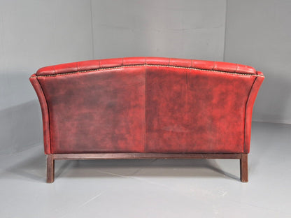 Vintage Danish 2 Seat Sofa Red Leather Chesterfield Style Retro EB8574 VCHE