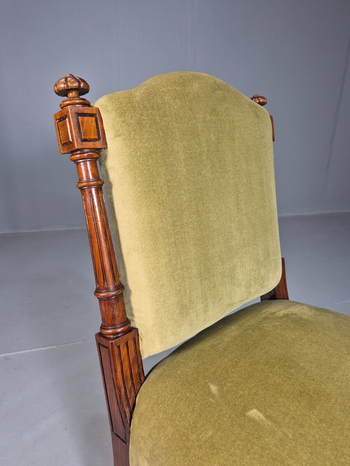 Vintage Lounge Chair Green Velour Oak Frame Parlour Suite Edwardian EB8207 VCLO