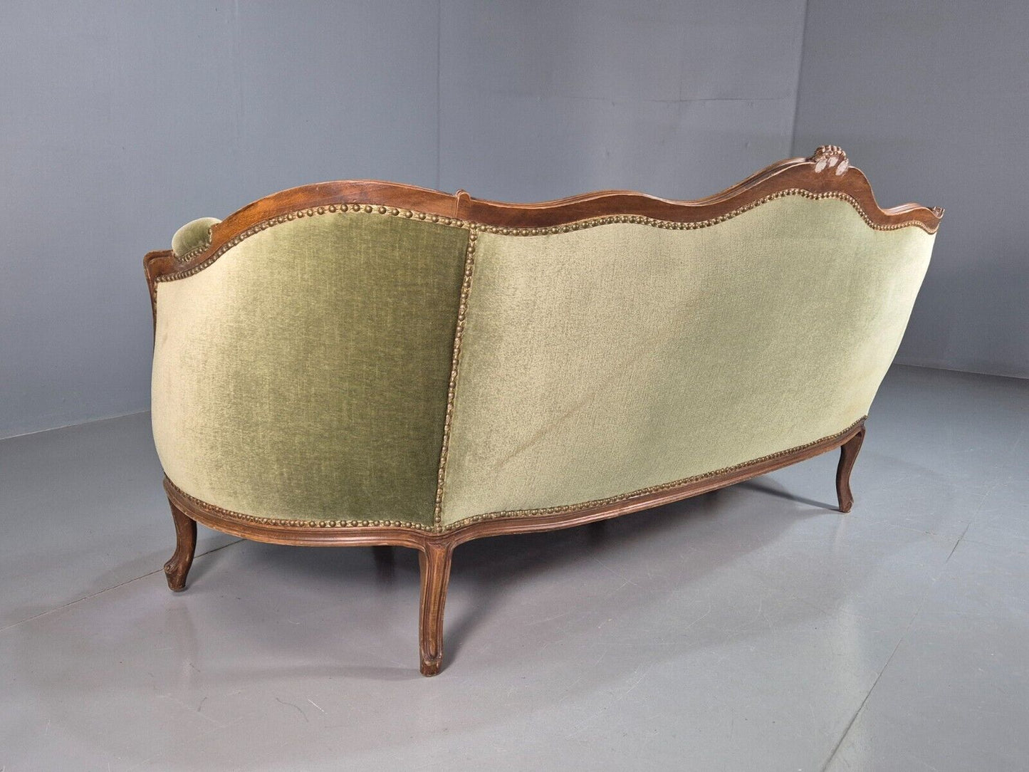 Vintage Three Seat Sofa French Regency Beech And Green Velour Button EB8012 V3SS