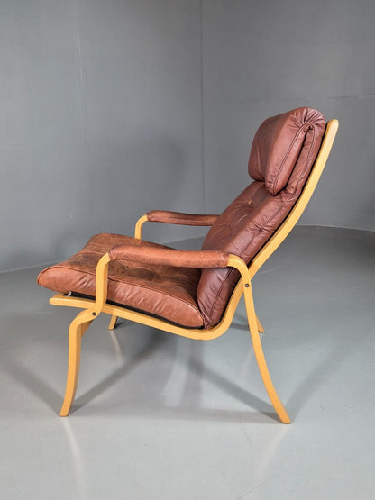 EB7410 Vintage Danish Lounge Chair Leather Bentwood Retro MCM MBEN