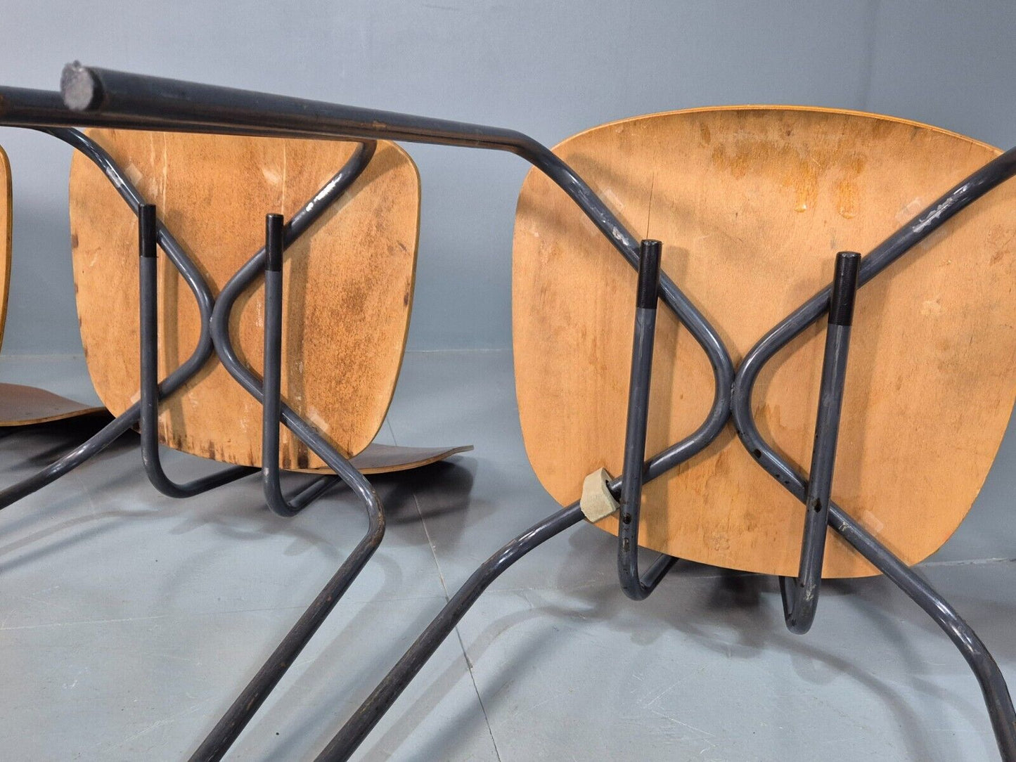 6 Vintage Danish Stacking Chairs Teak Plywood Steel Frame 1960 Retro EB8369 MSTA