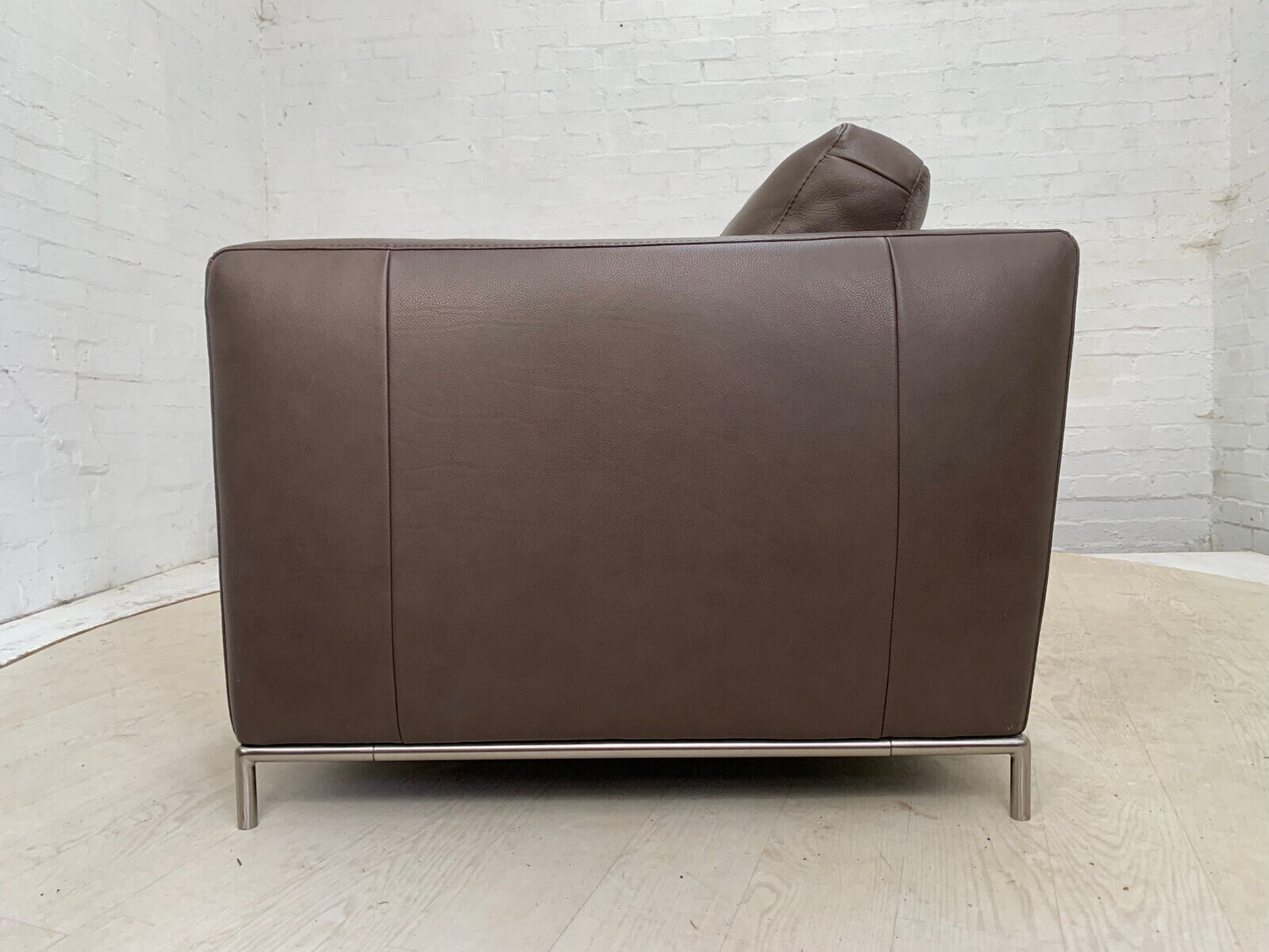 EB3378 Dark Brown Leather Two Seat Sofa with Steel Base Mid-Century Modern M2SS